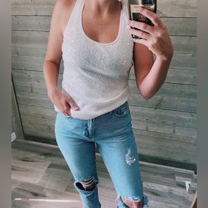 White Sequins Tank